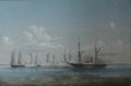 Orlogsskibet Hekla i kamp med tyske kanonbade 16 de agosto de 1850 Batalla naval